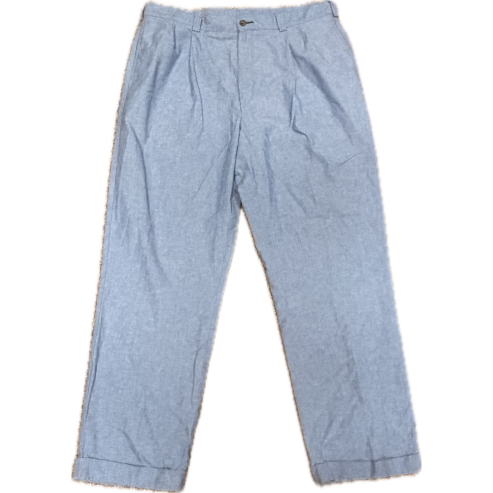 Tommy Hilfiger Mens Pleated Dress Pants 38x30 Light Blue Chambray Cuffed Pants